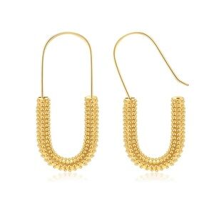 New Gold Beaded U-Hoop Earrings (7542)